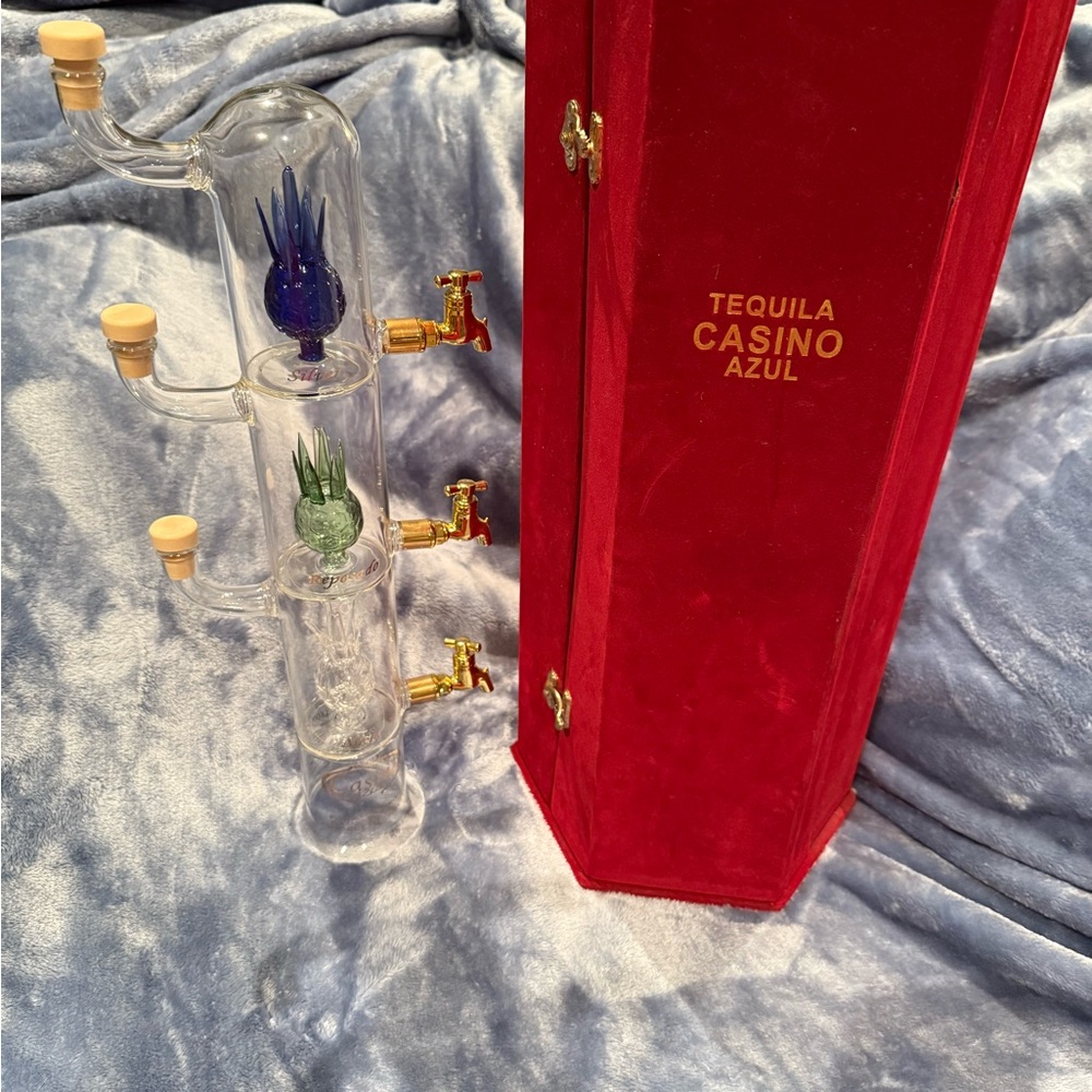 Tequila Casino Azul Glass Decanter Triple Tower
